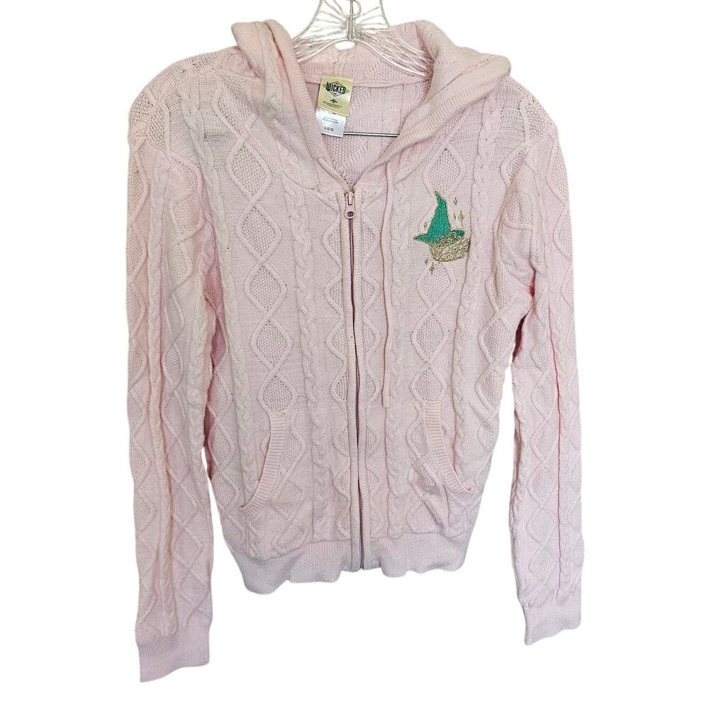 Wicked Brand Girls Hooded Sweater, Pink Cable Knit, Full Zip, Size L - Picture 2 of 10